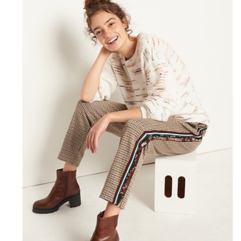Anthropologie Houndstooth Side-Striped Crop Pants in Brown and Cream